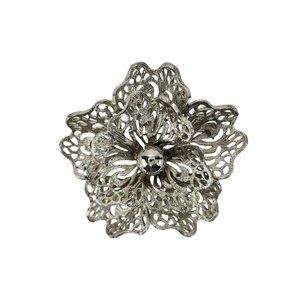 Vintage Silver Tone Filigree Flower Brooch Pin Unsigned